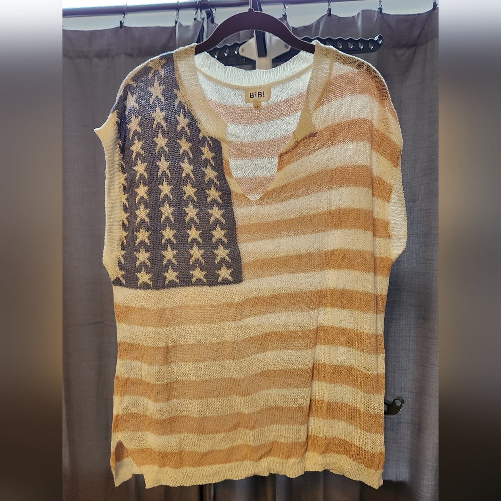 BiBi Striped and Star lightweight American flag  Knit Sweater